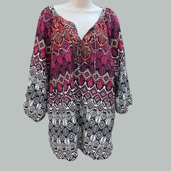 Catherines Tops - Catherines 2X (22/24) Multicolor Top 3/4 Sleeve Boho